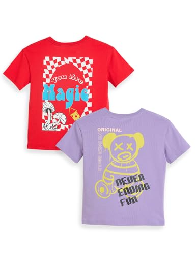 Image of Amazon Brand - Symbol Girls Cotton Strechable Oversized Graphic Printed Half Sleeves T-Shirt | Age 6-14 Years (Combo Pack of 2)