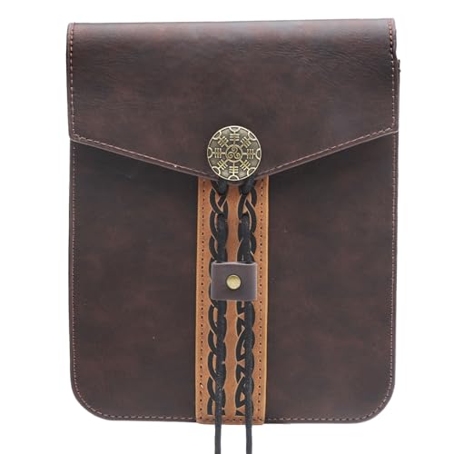 TNSLAND Riñonera Medieval de Piel Sintética Riñonera Medieval de Cuero para Hombre Y Mujer Vintage Bolsa Lateral Portátil Adecuado para Larp REN Faire, Fiesta de Juego, Desgaste Diario Color Marrón