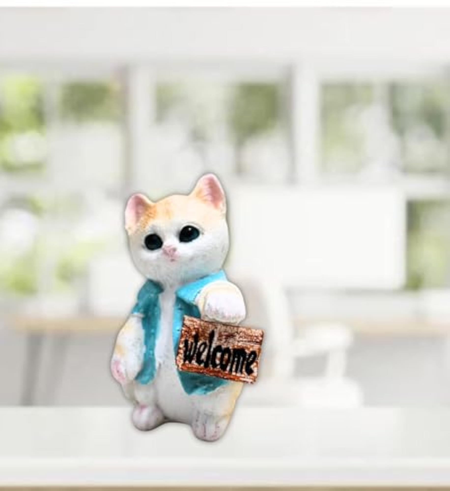 Mini Cat Standing Welcome Statue Figurine for Home Decor