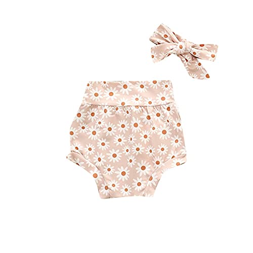 Woshilaocai Newborn Baby Girl Bloomers Shorts High Waisted Diaper Cover Cute Headband Clothes Set (Shorts-Pink Dasies, 0-6 Months) #TOP20