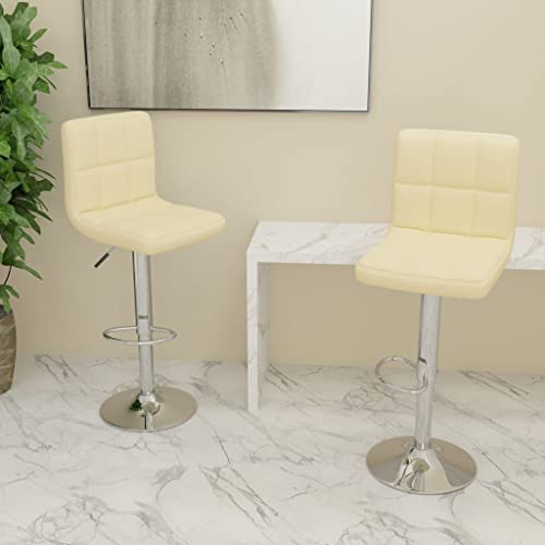 JHQHSM Juego de 2 taburetes de bar de tela color crema, fundas de tela suave para una comodidad óptima, estructura de acero cromado con alta estabilidad, resorte de gas para ajuste de altura