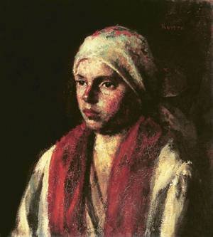 Peinture à l'huile Girl with Red Kerchief décoration murale salon Koszta