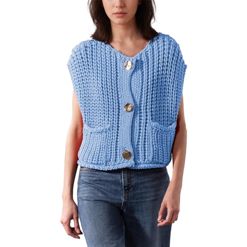 Image of Ainangua Sleeveless Cropped Cardigan for Women Casual Chunky Knit Tank Tops Button Down Open Front Sweater Vest with Pockets