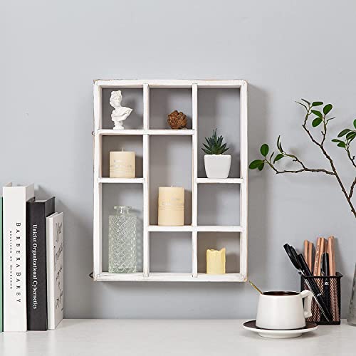 Image of Diamond Wood Arts 9-Slot Shelf Wood Wall Mountable & Freestanding Shelf for Table, Desk.Living Room,Kitchen,Children Room(Rustic White)