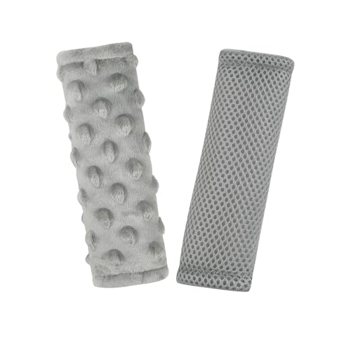 Baby Car Seat Strap Pads, Car Seat Strap Shoulder Covers for Baby Infant Toddler, Double-Sided Car Seat Belt Covers for Stroller/Pushchair/Baby Swing,Soft Flannel &amp; Mesh, Gray