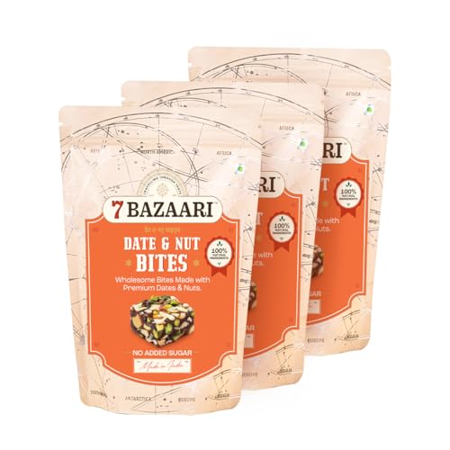 Image of 7 BAZAARI Date & Nut Bites - Dates Sweet with Pistachios, Cashews, Almonds, Honey & Pure Ghee Healthy Dry Fruit Barfi No Added Sugar, Gluten-Free Snack, Natural Energy Bites 10pcs-15g each Pack of 3