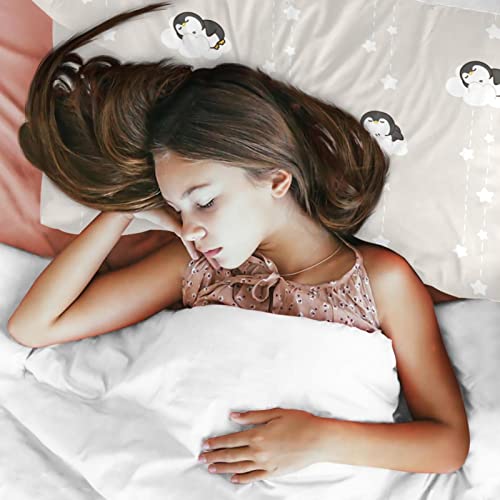 Housse de couette pingouin et 2 taies d'oreiller gris clair pour lit simple - 4