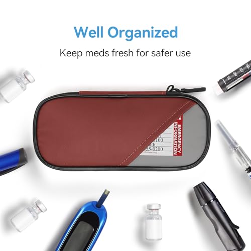Image of Gelozid Insulin Cooler Travel Case with 2 Reusable Ice Packs, Red & Gray