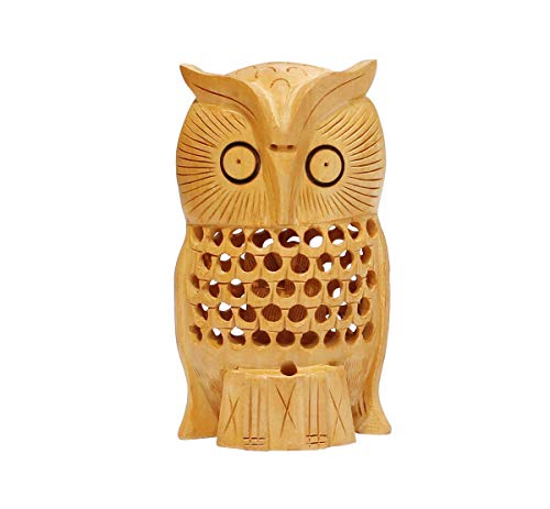 SouvNear Owl Statue Deals 2016 15.7 cm Owl Figurine - Lovely Latticework in Kadam Wood - Great Good Luck Charm