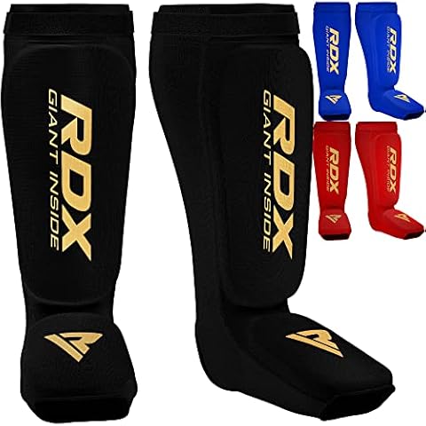 RDX Shin Guards Kickboxing Muay Thai, SATRA Approved, MMA Leg Instep Protection Pads, Sparring Training Martial Arts Boxing, Elasticated Padded Protector, karate BJJ Taekwondo Gear, Men Women Cover