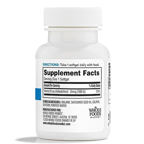 365 by Whole Foods Market, Vitamin D3 Softgels, 1000 IU, 100 CT - image 2