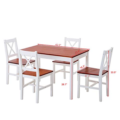image for mecor 5-Piece Wood Dining Table Set, Pine Wood Kitchen Table w/ 4 Chai