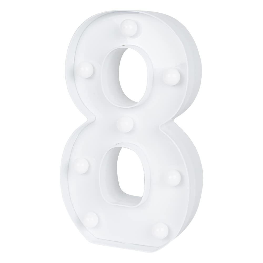 Restaurantware-Illumify 7.1 x 1.2 x 8.7 Inch Light Up Number, 1 Durable Marquee LED Light - Number 8, Touchproof, White Plastic Party Digit Sign Accent, Keyhole Slot, For Weddings, Or Special Events