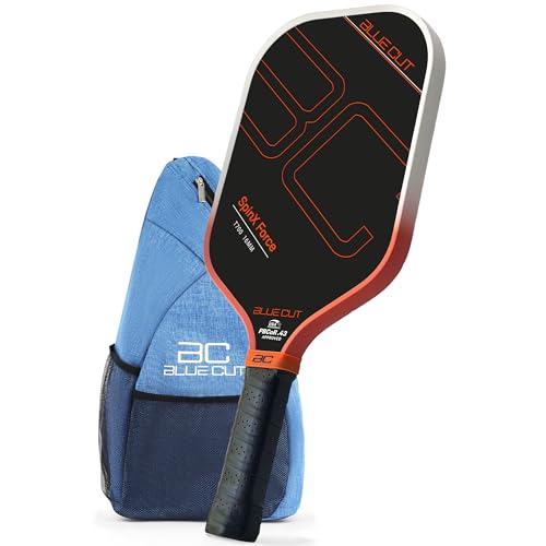 Blue Cut Raquete Pickleball – Raquete aprovada pela USAP com fibra de carbono T700, núcleo de favo de mel de 16 mm, superfície giratória, potência profissional e controle – Inclui bolsa de transporte