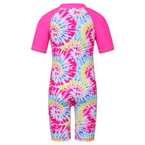 Image of TFJH E Short Sleeve Girls Swimsuits UV 50+ One Pieces Zipper 2-14Y | From beach vacations and pool parties to cruises and water parks, this colorful floral swimsuit is her summer favorite