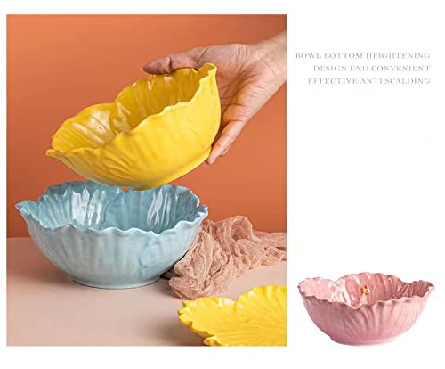 Awakingwaves Cute Handcrafted Ceramic Cereal Bowl With Hibiscus Designs For Fruit, Salad And Soup,Sculpted Flower-Shaped Candy Pink Bowl For Kitchen, Microwave And Dishwasher Safe, Party Decor #TOP3