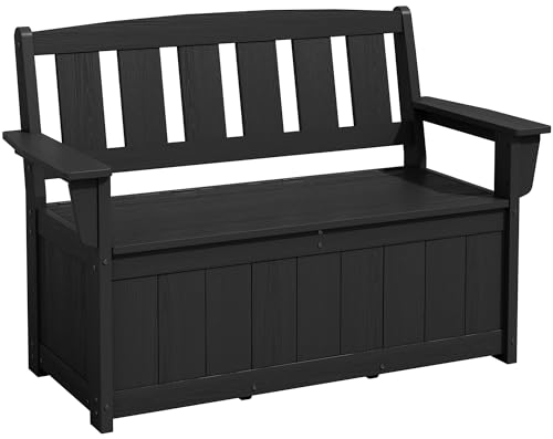 SERWALL HDPE Outdoor Storage Bench, All-Weather, UV-Resistant Deck Box with Waterproof Storage Bags, 57 Gallon Dual-Use Seat & Organizer Deck Boxes for Patio, Garden Tools & Pool (Matte Black)