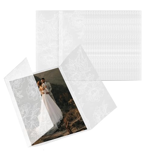 Vellum Jackets for 5x7 Invitations Goefun 50 Pack Pre-Folded Floral Vellum Paper with White Flower Pattern 115GSM Wedding Invite Sleeves for Invitation Cards Envelope Liners Bridal Showers Events