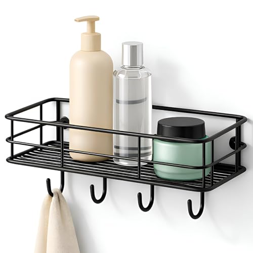 Image of DALUCI Bathroom Organiser Without Drill Self Adhesive Bathroom Shelf for Wall GI Steel Powder Coated Rustproof Bathroom Rack Stand for Shampoo Toiletries Heavy Duty (Black, Pack of 1)