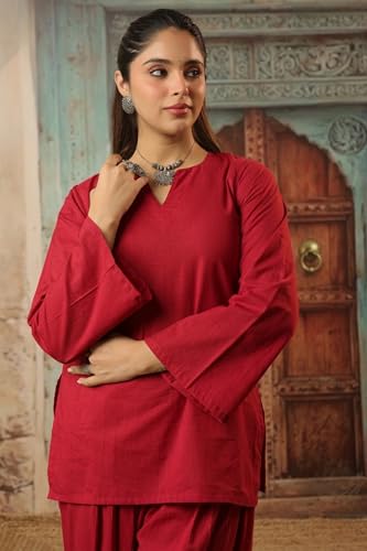 Image of REAM Women's Cotton Sleeveless Kurti and Farshi Salwar Set, Black, Ethnic Wear, Casual and Festive