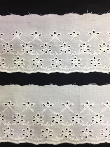 Image of PCJS White Embroidery Cotton Lace Ribbon for Decor Skirts Sarees Blouses Border Tablecloth Ribbon Slipcover Clothing Accessories - 10 Mtr