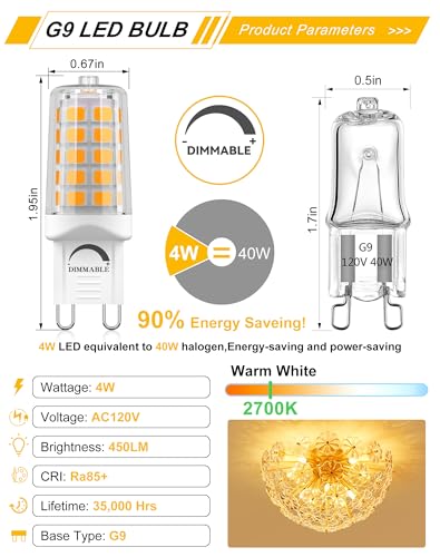 Image of BAOMING Dimmable G9 LED Bulb 4W 2700K Soft Warm White 18 Pack | 40 Watt T4 G9 Halogen Equivalent 120V No-Flicker 360 Degree Angle Chandelier Lighting 450LM