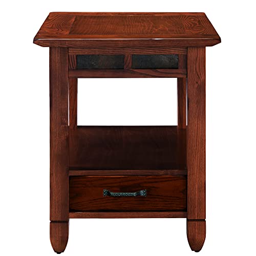Image of Leick Home 10907 Slatestone One Drawer Rustic Oak End Table, Distressed Rustic Oak