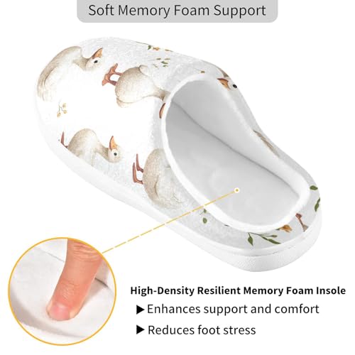 Cartoon Sweet Cayuga Duck White Womens Cotton House Slippers Winter Memory Foam Home Slippers for Hotel Birthday Presents 6-72