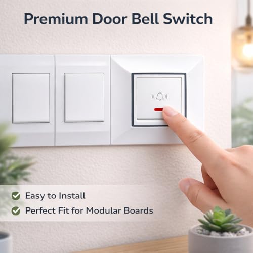 Image of SEER Electric Door Bell Switch for Home | Modular Doorbell with Indicator Light | Premium Quality Electric Bell Push Switch | White