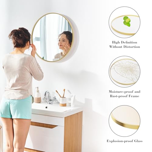 DUMOS Gold Circle Mirror for Wall 24.02 inch, Bathroom Round Mirror for Over Sink, Bathroom, Entryway, Bedroom, Vanity - Image 5