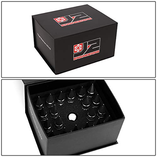 Image of J2 Engineering LN-T7-012-15-BK Black 7075 Aluminum M12X1.5 16Pcs L: 80mm Spiky Cap Lug Nut w /4Pcs Lock+Key