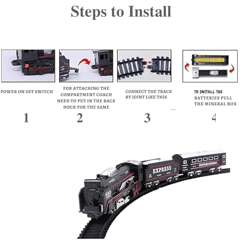 Image of Braintastic Battery Operated Toy Train Set with Engine Locomotive Passenger Coach Cargo Car Track Pieces Headlight Railway Play Set for Kids 13 Pieces
