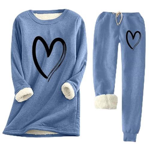 Sherpa Lined Lounge Sets for Women 2 Piece Outfits Sweatsuits Winter Warm Sweatshirts Sweatpants Tracksuit Pajamas Clothes