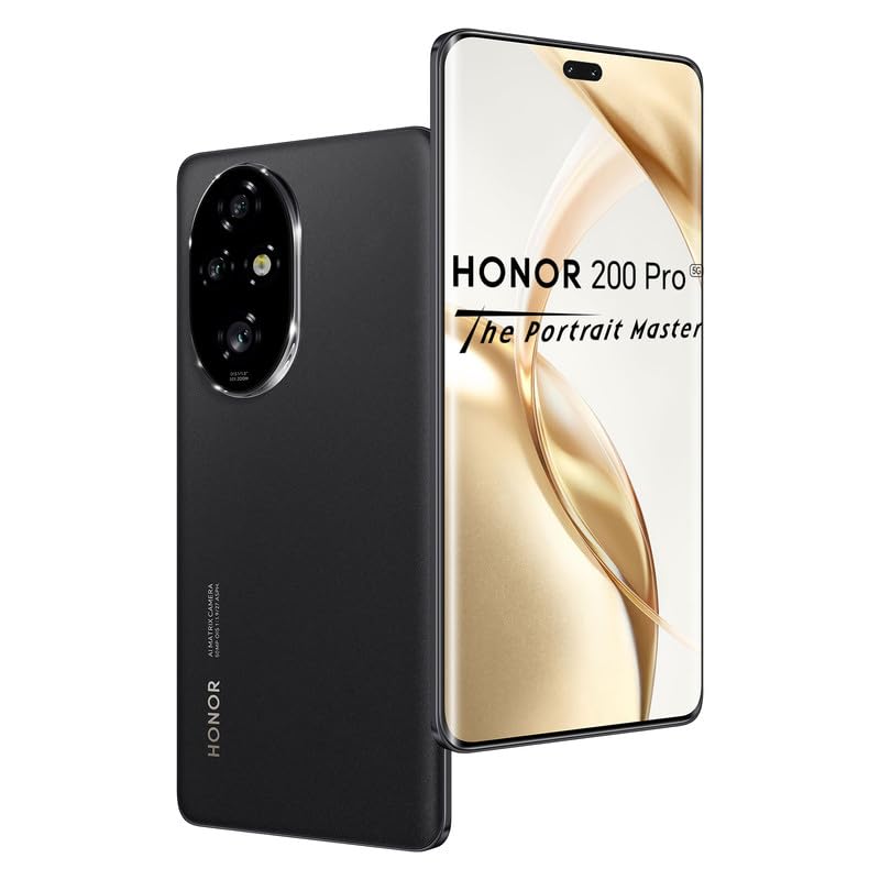 HONOR 200 Pro Smartphone 5G - ROM 512GB,Batería 5200mAh,Snapdragon 8s Gen 3（4mm）,Triple Cámara 50 MP,Pantalla 6.78'',Dual SIM, NFC,MagicOS 8.0/Android 14, Cargador 100W Incluido - Negro