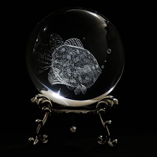 Vskikris 3D Crystal Ball With Tropical Fish Figurines Glass Balls With Stand 3D Crystal Sphere Paperweight Gifts #TOP16