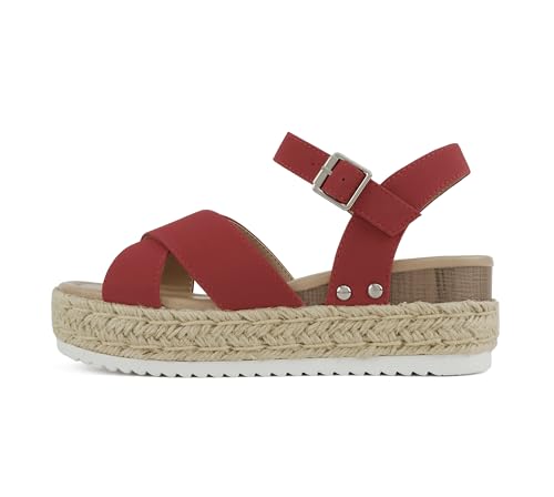 Image of Soda inchFIRELY inch ~ Women Round Toe Crisscross Band Platform Espadrille Wedge Sandal with Adjustable Ankle Strap