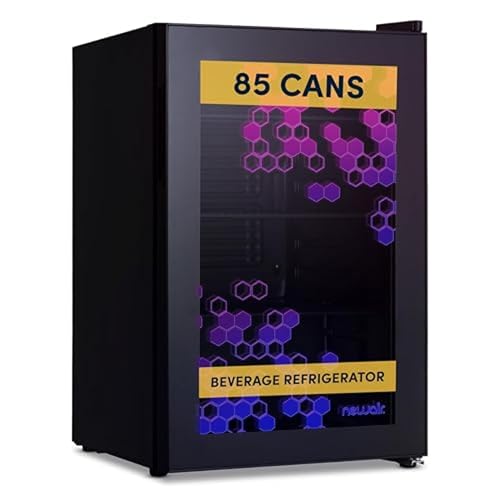 NewAir 85 Can Beverage Refrigerator with HexaColor LED Lights | Small Mini Fridge for Bedroom, Gaming Room, or Office | Remote Controlled Lighting & Quiet Cooling