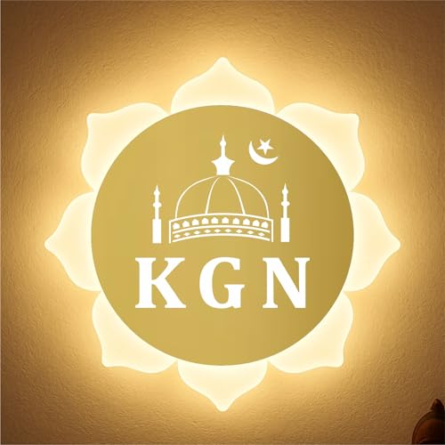 Image of KGN Islamic LED Wall Light | Flower Shape Acrylic Light for Home Decor | White + Warm White LED Wall Mounted Light for Living Room, Masjid, Namaz Corner | 23x23 cm