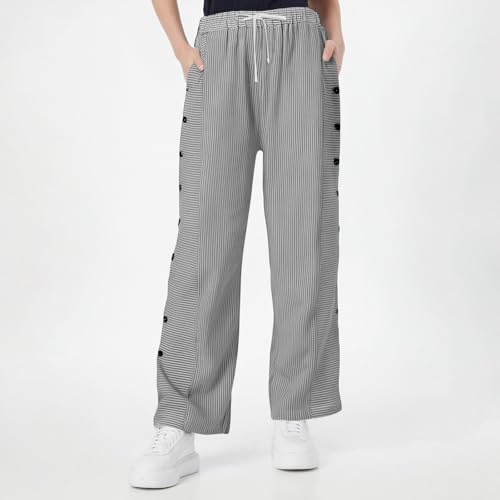 Striped Linen Pants Women Casual high Waisted Wide Leg Cropped Pants with Pockets Lightweight Summer Palazzo Pant3