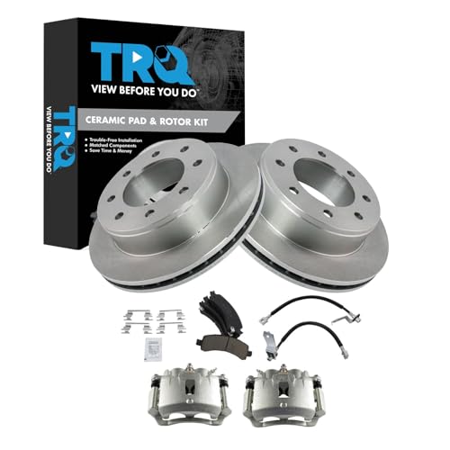 Image of TRQ Rear Brake Pad & Rotor Kit Ceramic Compatible with 2005-2013 Chevrolet Express 3500 2005-2012 GMC Savana 3500