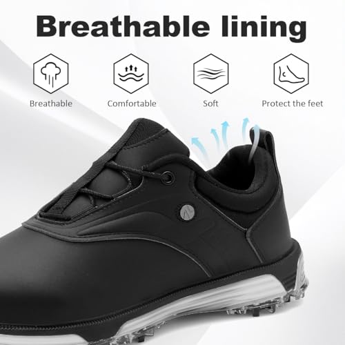 ULTIANT Mens Golf Shoes Waterproof Fixed Spikeless Sole Comfortable Outdoor Sport Shoes Size7.5-132