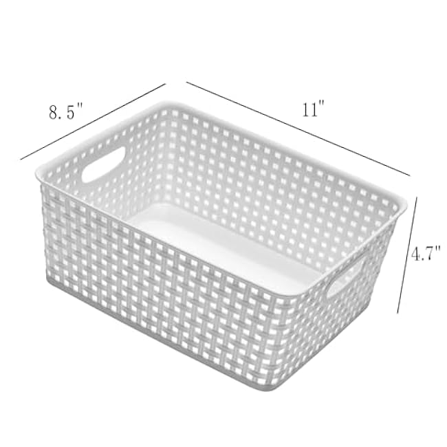 Plastic Storage Baskets for Organizing,11X8.5X4.7,Pack of 4 (White)