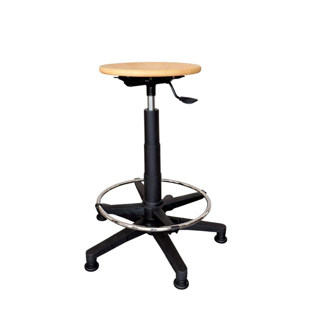IDEALSEDIE Sgabello CON PIEDINI girevole regolabile in altezza, PUO' ESSERE RICHIESTO CON RUOTE IN FASE DI ORDINE IN ALTERNATIVA AI PIEDINI, tondello in multistrato di faggio - H Min 57Cm H Max 83 Cm