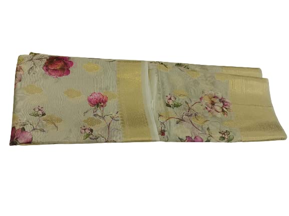 Cream Vastrakala Silk Saree, Enlivened with Floral Jacquard and Patch Stone Work, Highlighted by Traditional Zari and Intricate Stone Embroidered Scallop Border, Grand Jaal Design Stone Work Pallu, and Paired with Heavy Embroidered Blouse main image 0