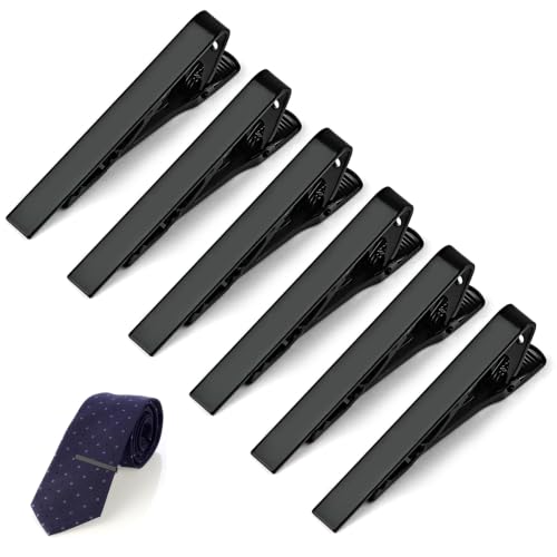 Image of MOWPOG 6 Pcs Tie Clips for Men, Tie Bar Pins Tacks with Gift Box | Copper, Shiny & Glossy, for Father, Husband, Boyfriend, Business, Wedding, Suit Accessories, Easy to Open, Won't Fade /Scratch