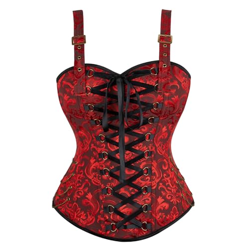 Zhitunemi Renaissance Corset Top for Women: Victorian Plus Size Strap Corset Top - Steampunk Costume for Cosplay Enthusiasts Black Red-S