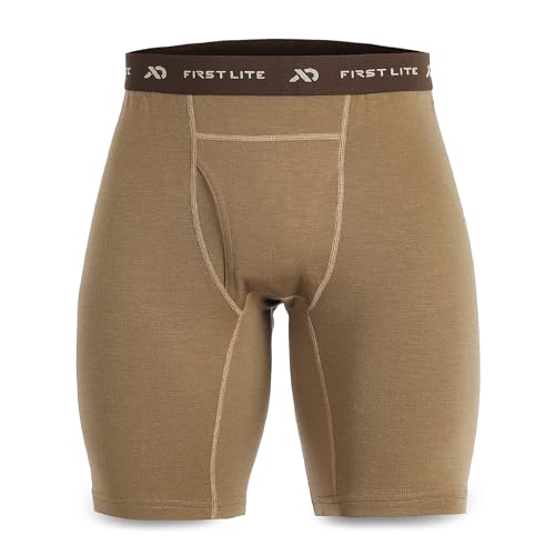 First Lite Men's Wick Long Boxer Brief - Lightweight Breathable Merino Wool Underwear - Dry Earth - 3X-Large
