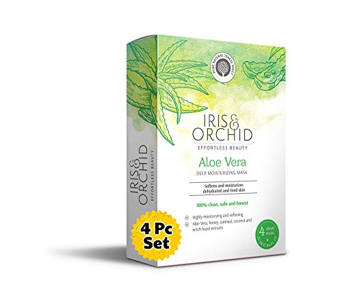 NATURAL Moisturizing Facial Masks (ALOE VERA 4PK Box) | Deep Moisturizer Face Sheet Masks for Dry, Sensitive and Tired Skin