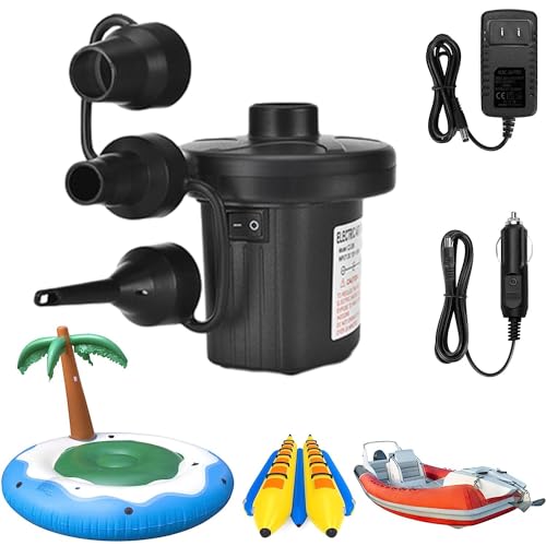 Campismo, Outdoors ECYWE Bomba de Aire Eléctrica 2 en 1 Air Pump Adaptador de Corriente para Automóvil y Hogar Bomba para Inflar con Conector de Energía Alterna 110 V para...