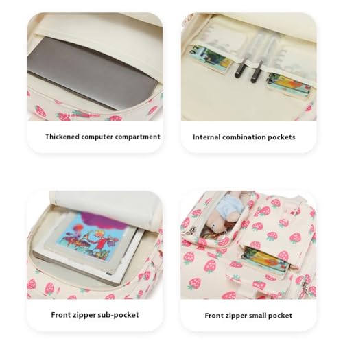 Coquette Backpack Set - Cute Strawberry Backpack 3Pcs Kawaii Aesthetic Daypack with Lunch Bag (A1 Pink Strawberry)4